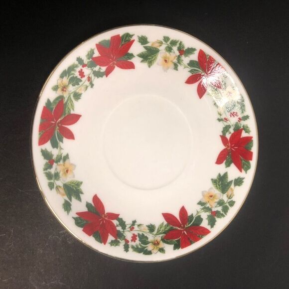 gibson home poinsettia hoilday saucer only replacement piece christmas gold trim - Picture 1 of 4